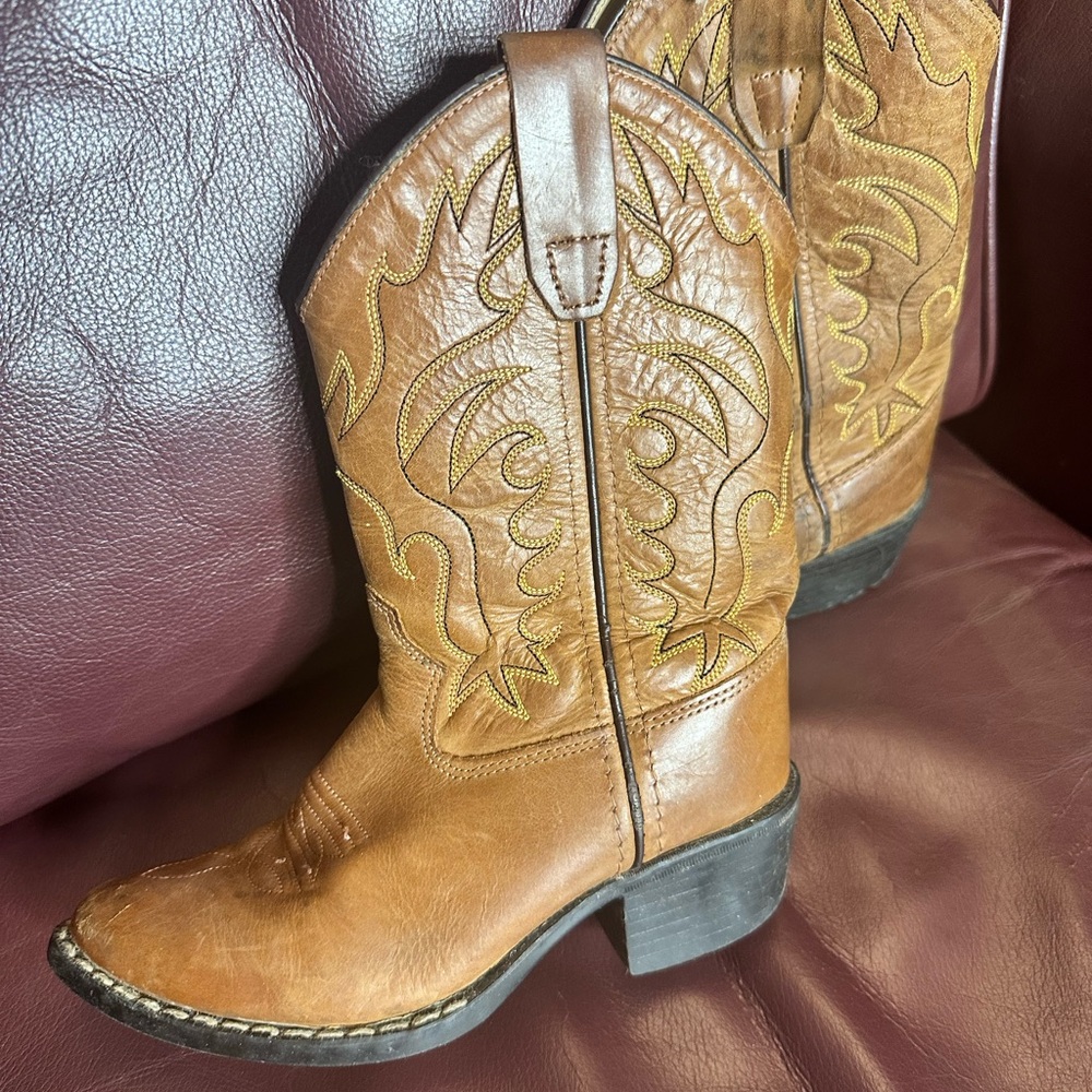 Old West Tan and Brown Leather Boots kids
